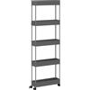 Klihome Carrello da Cucina con Ruote, Carrello a 5 Livelli, Carrellino Portaoggetti Stretto con 4 Ganci, Scaffale da Cucina, Bagno e Lavanderia, 39x12,5x107,5 cm, Grigio