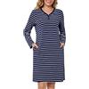 Lovasy Camicia da Notte in Cotone Donna Invernale Maniche Lunghe | Abito da Notte Allattamento con Scollo a V Righe Pigiama Vestaglia Bottoni Davanti con Tasche