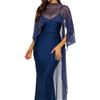 OZLCUA Coprispalle da Donna in Chiffon Trasparente con Mantella, Drappeggio Asimmetrico in Rete, Coprispalle Sposa for la Festa Nuziale Serale, Damigella d'Onore(Deep Blue,L)