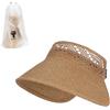 Andiker Cappello di paglia con visiera e tesa larga per le donne Cappello pieghevole da spiaggia con coda di cavallo e sacchetto per l'estate