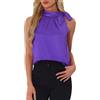 Allegra K Donna Canotta Raso Fiocco Scollo Alto Senza Maniche Blusa Lavoro