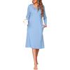 Wikoan Camicie da Notte da Donna Maniche Lunghe Cotone Azzurro,XXL