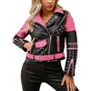 BELLIVERA donna giacca in pelle falsa rivettato fiore motociclista cappotto 0376A nero rosa XXL