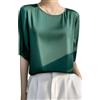 Tidecc Camicetta da donna in raso a maniche corte con scollo rotondo, in seta, estiva, tinta unita, vestibilità larga, casual, Verde scuro, 44-46