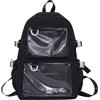 Oxxggkao Zaino Itabag con cerniera per adulti e adolescenti, alla moda, in nylon giapponese, grande capacità, con tasca trasparente, per studenti e scuola, zaino Itabag trasparente, Nero