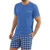 Bresdk Pigiama Uomo Estivo Cotone Scollo V con Shorts a Quadri | Set homewear leggero con maglia traspirante e fondo con tasca, ideale per notti calde, weekend e tempo libero quotidiano