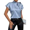 LIUYUYOUGO Bluse E Camicie da Donna Camicetta da Donna in Seta Vintage A Maniche Corte con Fiocco sul Collo in Raso Estiva Elegante Ampia da Ufficio da Lavoro Tunica Abiti da Sera Formali Blu L