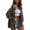 Zontroldy Camicie in Flanella Scozzese da Donna Oversize a Maniche Lunghe abbottonate Camicia a Quadri di Bufalo Top, Caff, XXL