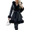 Giolshon Giacca in Ecopelle Donna Parka con Bordi in Ecopellice | Cappotto Invernale a Maniche Lunghe Tessuto Spesso Collo e Polsini in Ecopellice Fodera Sherpa Cintura Rimovibile e Tasche