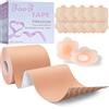 Ceboic Nastro Adesivo Seno, Boob Tape Push Up, Reggiseno Adesivo Invisibile con 1 Paia Copri Capezzoli in Silicone, 10 Petali di Seno in Raso, Nastro Seno Senza Spalline per Torace Riunito