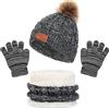 Baynetin Cappello a Maglia Bambini Invernale Sciarpa Guanti Berretto in Maglia con PomPom Ragazzi Berretto Sciarpa Beanie Cappello Scaldacollo per Ragazzo Ragazza 2-8 Anni