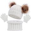 Baynetin Cappello a Maglia Bambini Invernale Sciarpa Guanti 3 Pezzi,Termico Maglia Crochet Doppio PomPom Cappello Sciarpa Guanti 3 in 1,per 1-6 Anni Ragazzi Ragazze