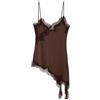 DASONLUE Top da donna con dettagli in pizzo e orlo asimmetrico, in stile lingerie, elegante camisole slim fit, abito in pizzo sexy con spaghetti, marrone, M
