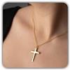 Handmade 14K oro croce collana per donne, argento cristiano catena grumetta religioso battesimo