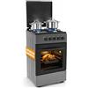 BAKAJI Cucina da Esterno Alimentazione a Gas con Forno e 4 Fuochi, Cucinino con Bruciatori e Griglie Rimovibili in Ghisa con Mobile e Accensione Ergonomica, Ideale per Esterni ed Interni (Grigio)