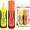 Pryma Evidenziatore Shine Punta Scalpello 2-5 mm - Set 2 Pezzi Giallo e Arancione Fluorescente - Impugnatura Soft Touch - Ideale per Studio, Appunti e Testi Stampati