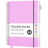RETTACY Quaderno a spirale A5, a righe, copertina in plastica flessibile, 80 fogli/160 pagine, 100 g/m², con tasca, passante per penna, righello e segnalibro, colore lilla, 14,5 x 20,7 cm