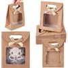 CREATCABIN 24 Pezzo Sacchetti Carta Kraft Finestra Trasparente 16 x 6 x 12cm Sacchetto Regalo Stand-Up Manici Mini Sacchetti Regalo Marroni Confezione all'Ingrosso per Caramelle Biscotti Bomboniere