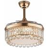 YCJXY Lampadario, Lampada a Sospensione, Ventilatore da soffitto Invisibile in Cristallo di Lusso da 42 Pollici, lampadario a LED con Telecomando, Oro 4 Pale retrattili