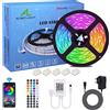 ALED LIGHT Striscia Led Rgb 5M Smd 5050, Banda Led, Alimentazione 12V E Telecomando 44 Tasti 5M Non Impermeabile 150D