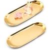 Yvttve Vassoio bagno portaoggetti dorato, vassoio oro decorativo in acciaio inox, piccoli vassoi in metallo per gioielli, cosmetici, candele e dessert (Oro, 23cm 2 Pezzo)