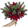 SHEPIN 4 rami di abete artificiali, con stella di Natale e bacche rosse, come veri, fiori artificiali, fiori di Natale, bouquet di Natale, decorazione natalizia