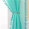 MIULEE Tende voile palline peluche passanti 2pz L140xA225 Turchesse | Tende voile trasparenti poliestere con passanti; modello con palline peluche decorativo per soggiorno, camera e cucina