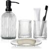IBOCDWAMA Set di 4 accessori da bagno, accessori da bagno in vetro trasparente, dispenser per sapone, porta spazzolino, tazza e portasapone, set decorativo per bagno, lavandino
