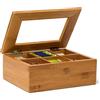 Relaxdays Scatola Porta The con 6 Scompartimenti, Coperchio in Vetro Salva Aroma, in Legno di Bambù, 9 X 28 X 16 cm, Naturale