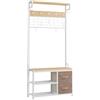 HOOBRO Stand Appendiabiti, Panca Appendiabiti da Ingresso, Panca con Scarpiera, Appendiabiti con Attaccapanni e Cassetti, per Ingresso e Corridoio, Bianco e Colore Legno Naturale EWN08MT01