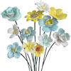 Urier 12 fiori decorativi in ceramica fatti a mano, in porcellana, per piante da esterno, mini fiori per artigianato, decorazione per prato, bouquet da cucina, decorazione per ufficio (12, giallo verde)