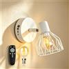 Dehobo Applique da Parete Interno, Lampada da Parete a Batteria Senza Fili con Regolabile Lampadina, Appliques da Camera da Letto Bianco Vintage con Telecomando per Soggiorno Corridoio Ingresso