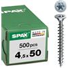 SPAX - Vite universale con testa svasata T-STAR plus, 4CUT, Filettatura piena, Bianco zincato, 4.5 x 50 mm, 500 pezzi