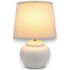KORAT Lampada da Tavolo in Ceramica Bianca, Abat Jour con Paralume in Tessuto, Attacco E14 fino a 60W, Lampada da Comodino con Interruttore per Camera da Letto Soggiorno Studio, 29 cm