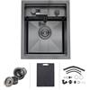 iAnomla Lavello da Cucina Nero Compatto 35 x 45 cm, Lavello a Scomparsa per Cucina/Bar con Rubinetto Pieghevole, Modello a Vasca Singola in Acciaio inox, Completo di Filtro di Scarico, Tagliere