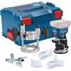Bosch Professional 18V System Rifilatore a batteria GKF 18V-8 (incl. guida paral., 2 adat. aspir. rif., prot. tru., pinza 8 mm, chiave, base imm. TE, 2 adat. aspir. base imm., L-BOXX, s. batt./caric.)