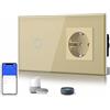 BSEED Interruttore luce WLAN (neutro richiesto), 1 interruttore WiFi a 1 via, con presa non WiFi in vetro, interruttore intelligente compatibile con Alexa/Tuya/Google Home/SAMRT LIFE, oro