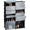 Relaxdays Scarpiera in Plastica, 12 Scomparti Chiusi, 125x94x37 cm, Scaffale 24 Paia di Scarpe, Componibile, Nero