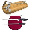 Nerthus FIH 1216 set supporto prosciutto pieghevole acciaio e bambù coltello prosciutto affilatore e copri prosciutto bordeaux per tagliare prosciutto