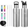 Grsta Borraccia Termica, Borraccia Acciaio Inox 750 ml Senza Perdite, per Ufficio | Borraccia Termica Isolato Sottovuoto, Senza BPA, Facile da Trasportare per Viaggio, Scuola, Include 6 Cannucce + 1 Spazzola