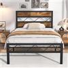 VECELO Telaio per letto 90 x 190 cm, con testa in legno, rete con piattaforma in metallo, con supporto a doghe solide e spazio di archiviazione, montaggio semplice, marrone rustico