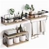 BAKAJI Set 3+1 Mensole da Parete in Legno Massiccio, Scaffali a Muro Multiuso, Staffe e Cestino in Metallo, Scaffalatura per Camera da Letto, Soggiorno, Cucina, Bagno, Libreria, Salvaspazio (Noce)