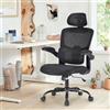 Farini Sedia da ufficio con poggiatesta, regolabile in altezza, ergonomica, per casa, ufficio, computer, con braccioli e ruote, colore nero