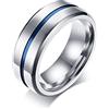 Daesar Anello in Acciaio Inox Anello per Uomo Argento Anelli 8MM Striscia Blu Nero/Argento Anelli con Incisione