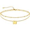 U7 Bracciale Cavigliera Donna con Ciondolo Iniziale A-Z Personalizzato in Acciaio Inossidabile, Doppio Strato con Lettera Colore Argento/Oro Lunghezza 22+5cm, Gioielli Impermeabili per Estiva