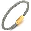 COOLSTEELANDBEYOND Grigio Pelle Braccialetto da Uomo Donna, Sottile Intrecciata Pelle Bracciale, Colore Oro Acciaio Ovale Chiusura