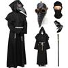 Celebration Directre Maschera da medico della peste, accessori per travestimento, maschera a becco lungo da uccello in stile steampunk, vestito da prete, guanti, collana, scettro, cintura, balaclava, costume da cosplay