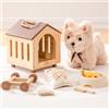 ROBUD Giocattolo per cani 2 in 1, giocattolo per la cura degli animali, set di gioco di ruolo con cuccia in legno e ruote rimovibili, accessori, giocattolo in legno, regalo per ragazzi e ragazze dai 2