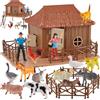 LINFUN KIDS Animali Fattoria Giocattolo,Realistico Set Figurine Animali | con Fattoria Recinzioni Stalla Scala,12 Animali e 2 Contadino Giochi Educativo Regalo per Bambini 3+ Anni