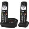 Panasonic KX-TGU132EXB Telefono Cordless Digitale con Segreteria Telefonica, Unità Base e 2 Ricevitori, Display LCD, Tasti Grandi, Fav Call, Compatibile con gli Apparecchi Acustici, Nero